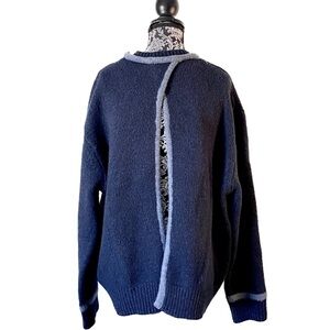 ZARA Navy Soft Knit Open Back Sweater Contrasting Trim Blue M